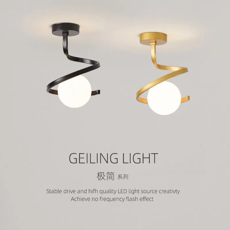Modern Glass Ceiling Lights Minimalist Black Gold Ceiling lamp Indoor Lighting Hallway Aisle Balcony Entryway Cloakroom Fixtures