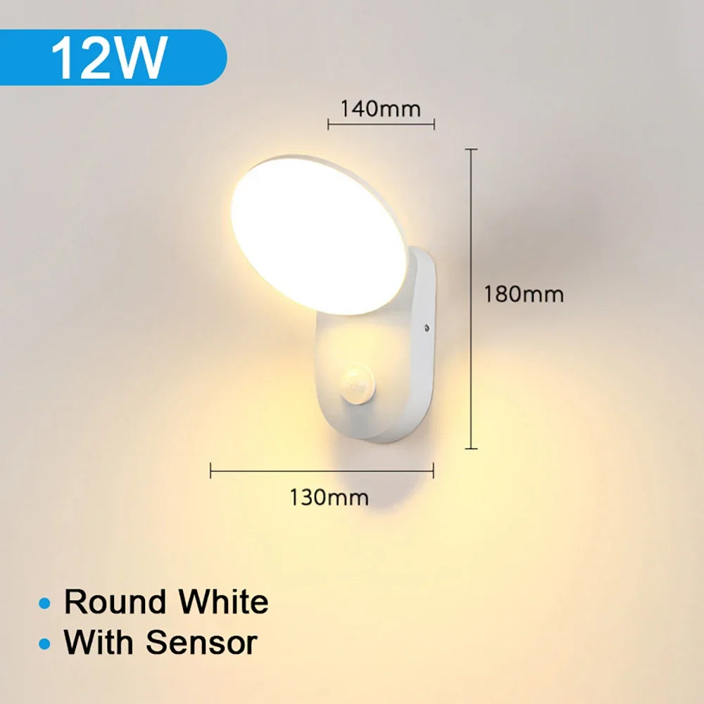 PIR Motion Sensor LED Outdoor Wall Lamp 12W IP65 Waterproof Aluminum Garden Porch Light Corridor Entrance Sconce Indoor Fixture