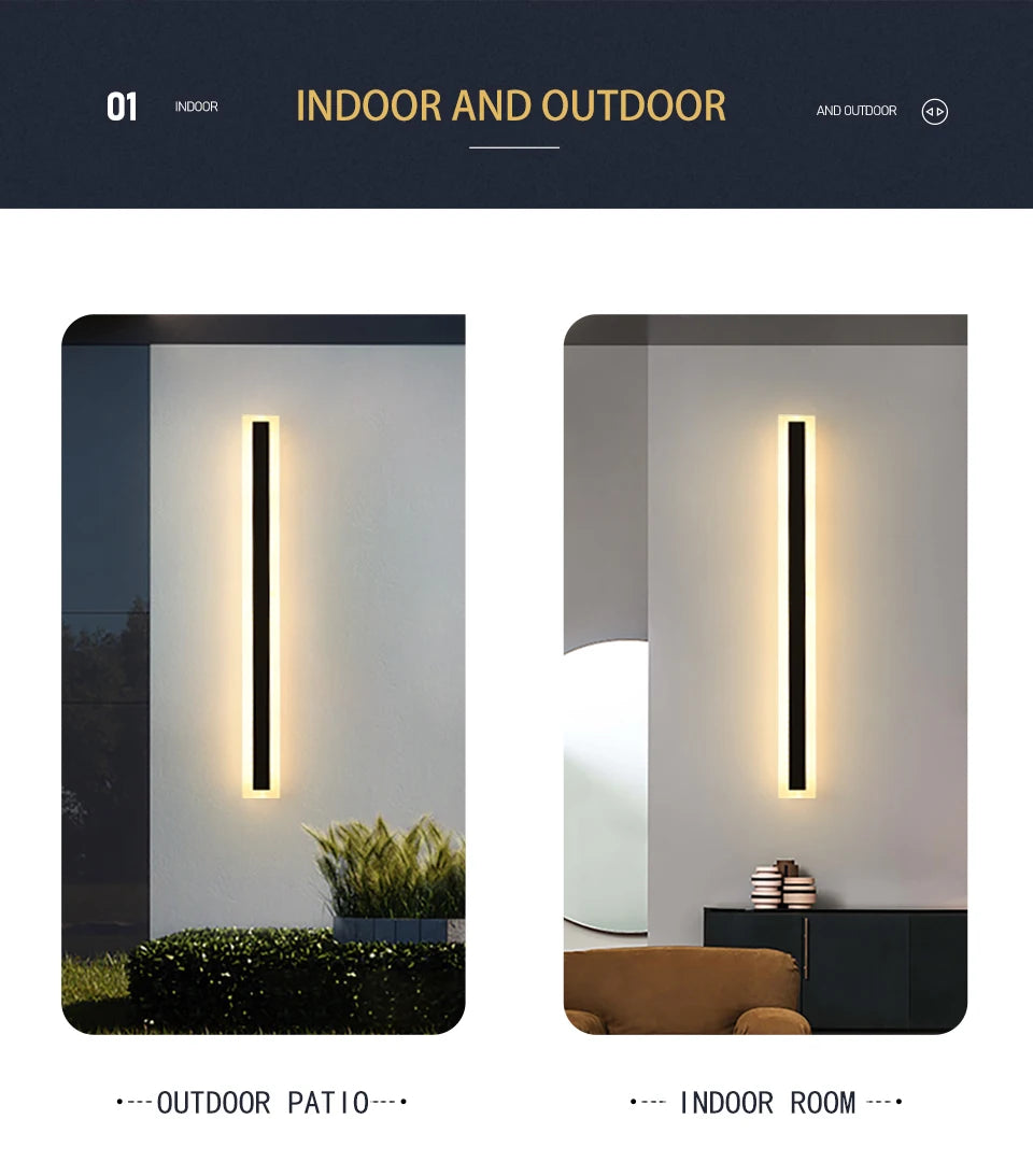 Outdoor IP65 waterproof Long strip lamp, simple LED wall light suitable for courtyard, villa, gate, garden outdoor decoration
