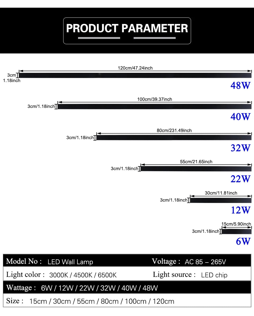 Long Wall Light outdoor Waterproof Modern Long Strip LED lighting wall lamp IP65 Garden AC 85-256v outdoorDecoration