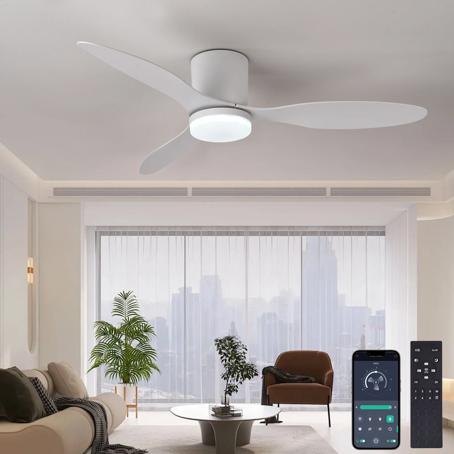 42 inch LED light, DC motor, modern ceiling fan, kitchen, living room, dining room, household high air volume, remote control pe