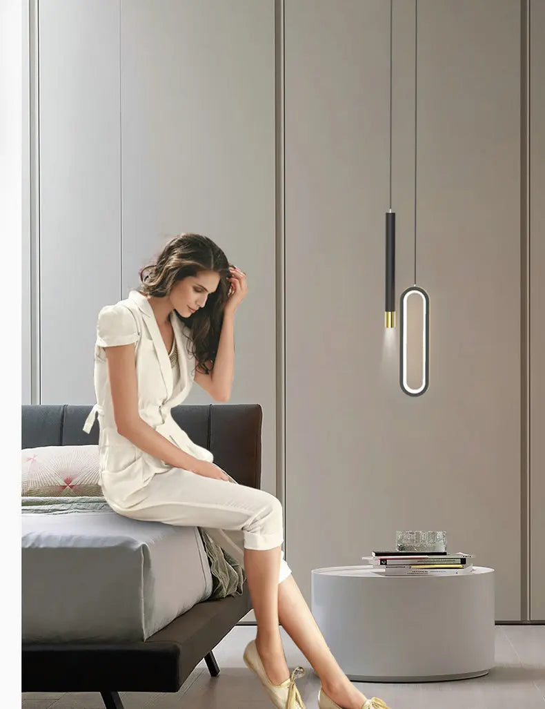 Modern Black Hanging Pendant Lamps For Bedroom Bedside Lighting AC 220V LED Black High Ceiling Suspended Light with Long Cable