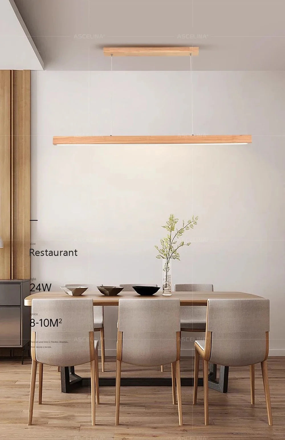 Modern LED Pendant Light wood Long Strip dining table lamp suspension Chandelier for living dining room kitchen lighting fixture