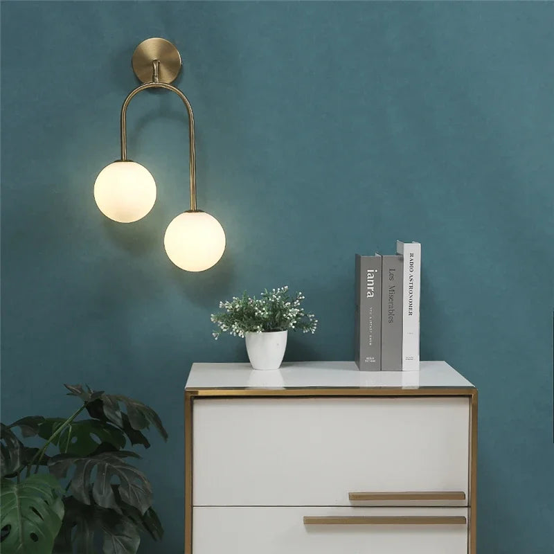 Nordic Glass Ball Wall Lamps Bedroom Bedside Lamp Living Room Background Wall Light LED Indoor Lighting with White Ball G9 Bulbs