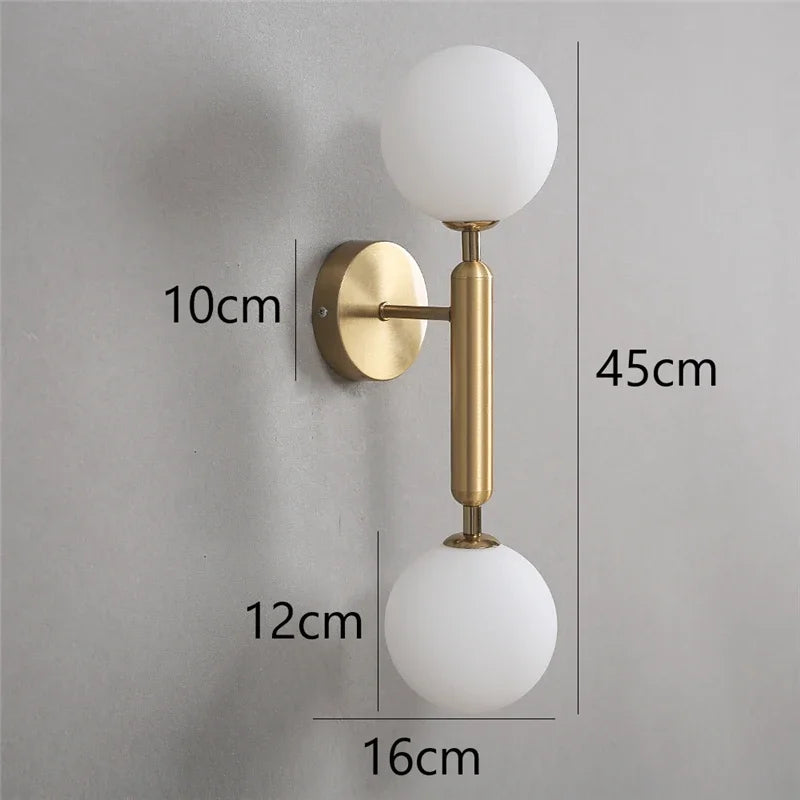 Nordic Glass Ball Wall Lamps Bedroom Bedside Lamp Living Room Background Wall Light LED Indoor Lighting with White Ball G9 Bulbs