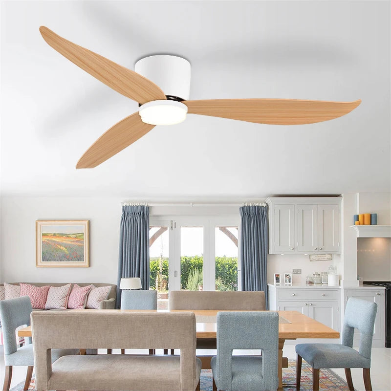 White 52 Inch Ceiling Fan with Light and Remote Control, Low Profile Embedded Ceiling Fan, Dimmable Bedroom, Living Room, Indoor