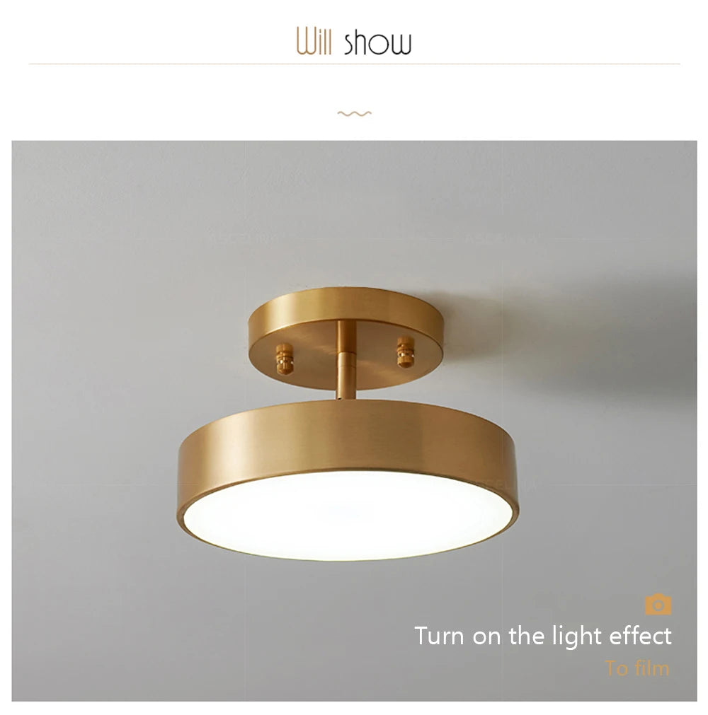 Modern LED Ceiling Light Copper Lamp For Bedroom Living Room Light Nordic Round Gold Black Entryway Corridor Aisle Decor Fixture