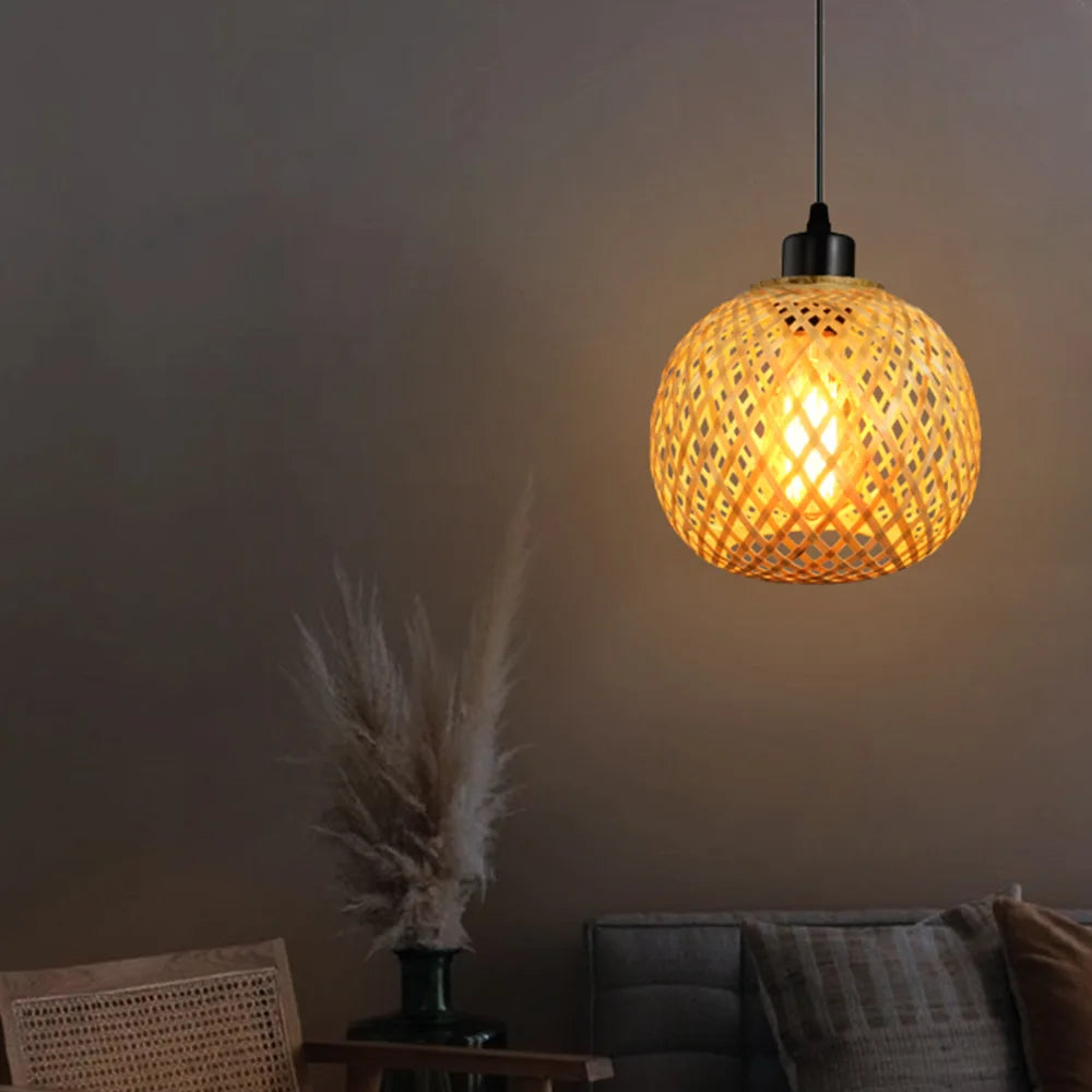 Bamboo Pendant Lamp Hanging Lamp Handmade Rattan Chandelier Fixture Restaurant Dining Room Indoor Lighting AC85-260V