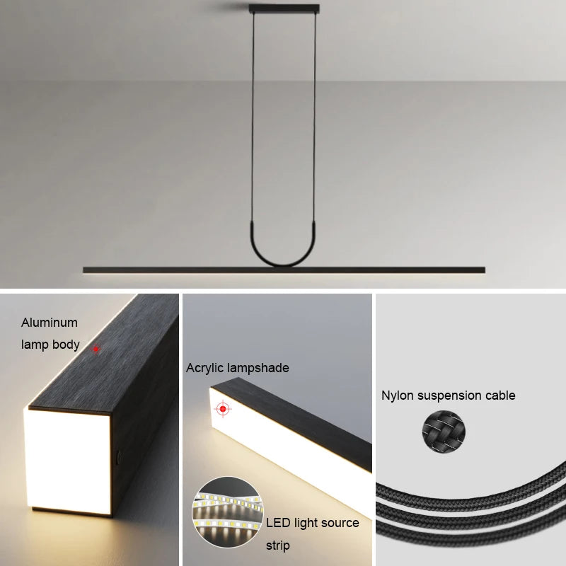 Minimalist LED Pendant Light Linear Wave Light Fixtures Adjustable Hanging Chandelier for Kitchen Island Dining Room Living Room