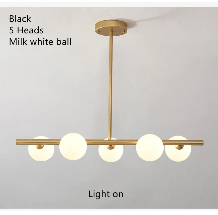 Modern 5/6 White Glass Balls Dining Room Chandelier for Kitchen Island Table Living Room Bedroom Suspension Lamp LED Lighting