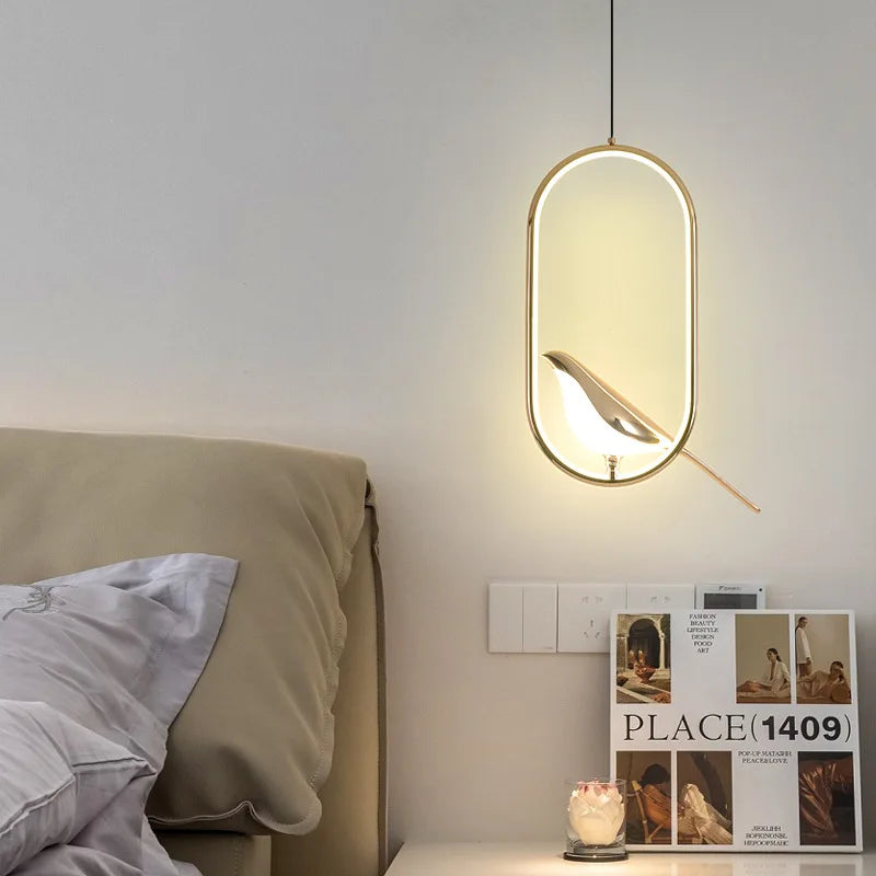 Luxury Home Decor Bird Pendant Light Alloy Plating Body Acrylic Lampshade Hanging Lamps LED Bar Dining Rotatable Bird Chandelier