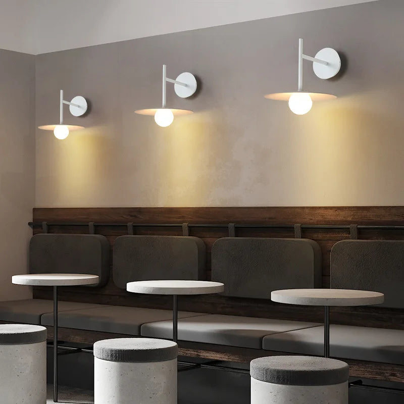 Modern Creative Circular Iron Glass Decorative LED Wall Lamp Black Gray White Bedroom Study Lighting Fixtures