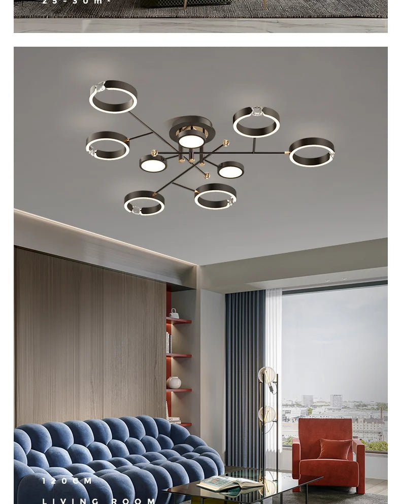 Modern Luxury Chandelier Lighting For Living Room Bedroom Plated Gold Aluminum Remote Control Pendant Lights Crystals Decoration