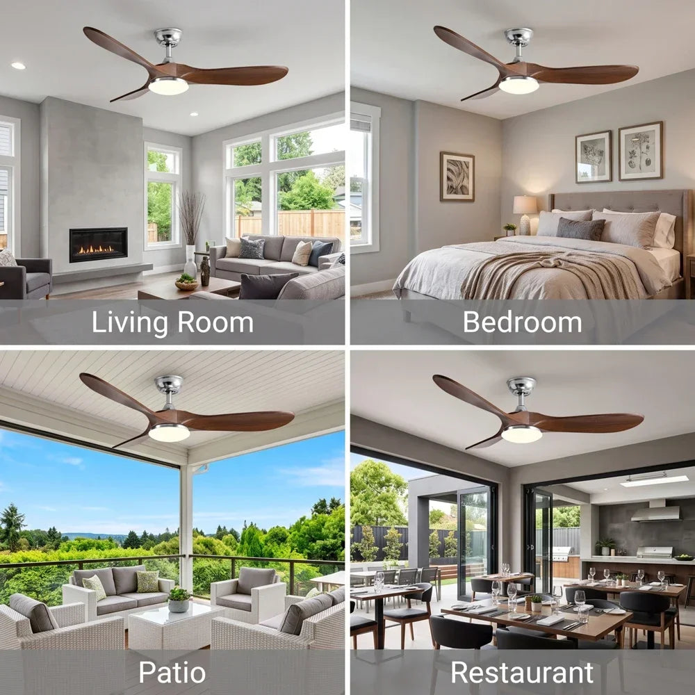 36/42/52/60 Inch Modern Ceiling Fan with LED Light DC Motor Silver Finish 3 Blade Fan Remote Control for Home Office