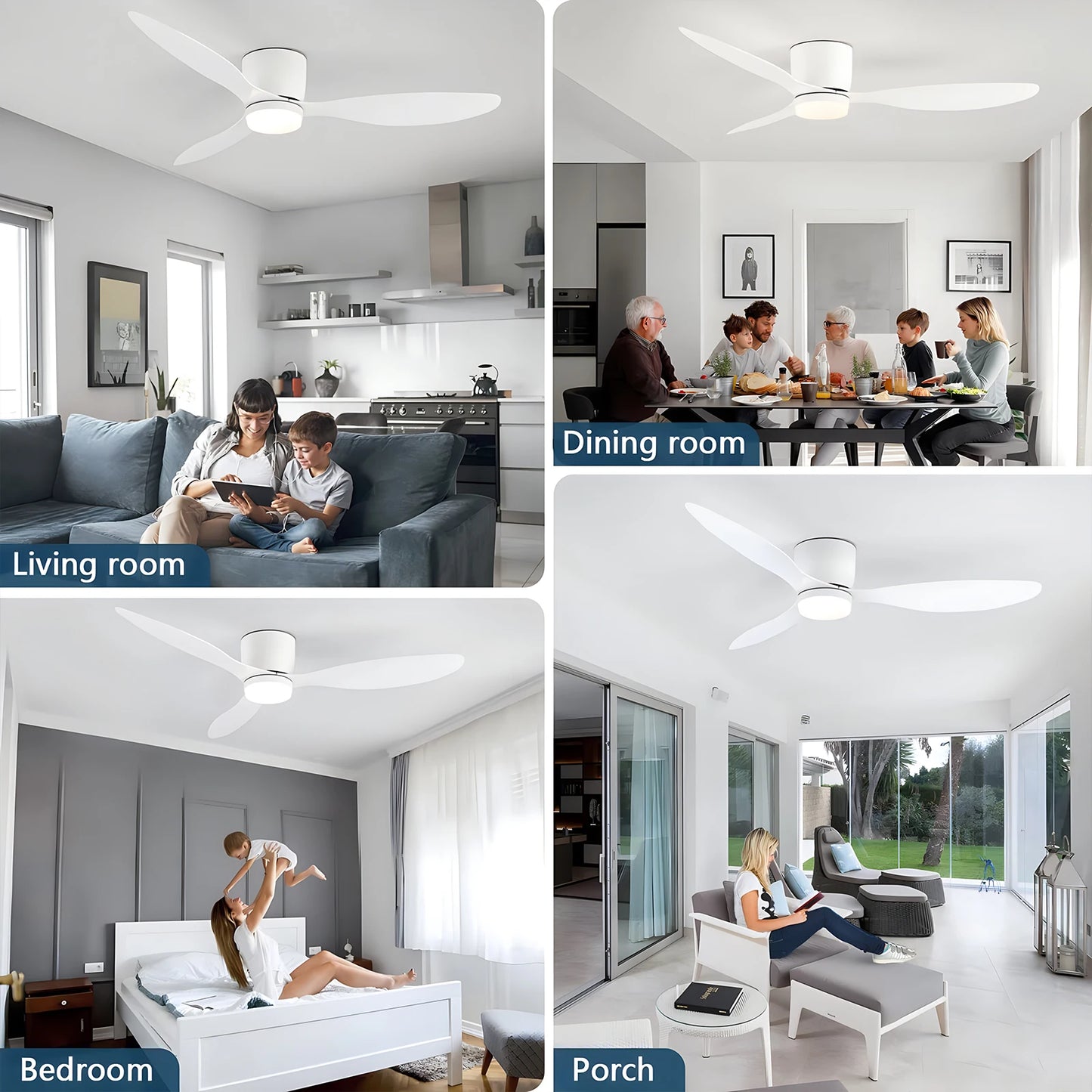 IRALAN Ceiling Fan With Light 6-speed choice Reversible DC motor 3CCT with remote control Whisper Easy Install black/White/Wood