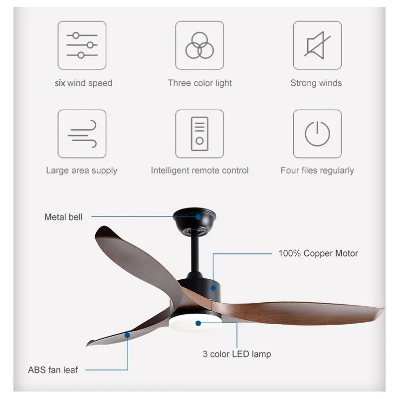 Modern Simple 42 /52 Inch Pure Copper DC Motor Remote Control ABS Blade Led Ceiling Fan With Light Restaurant Fan