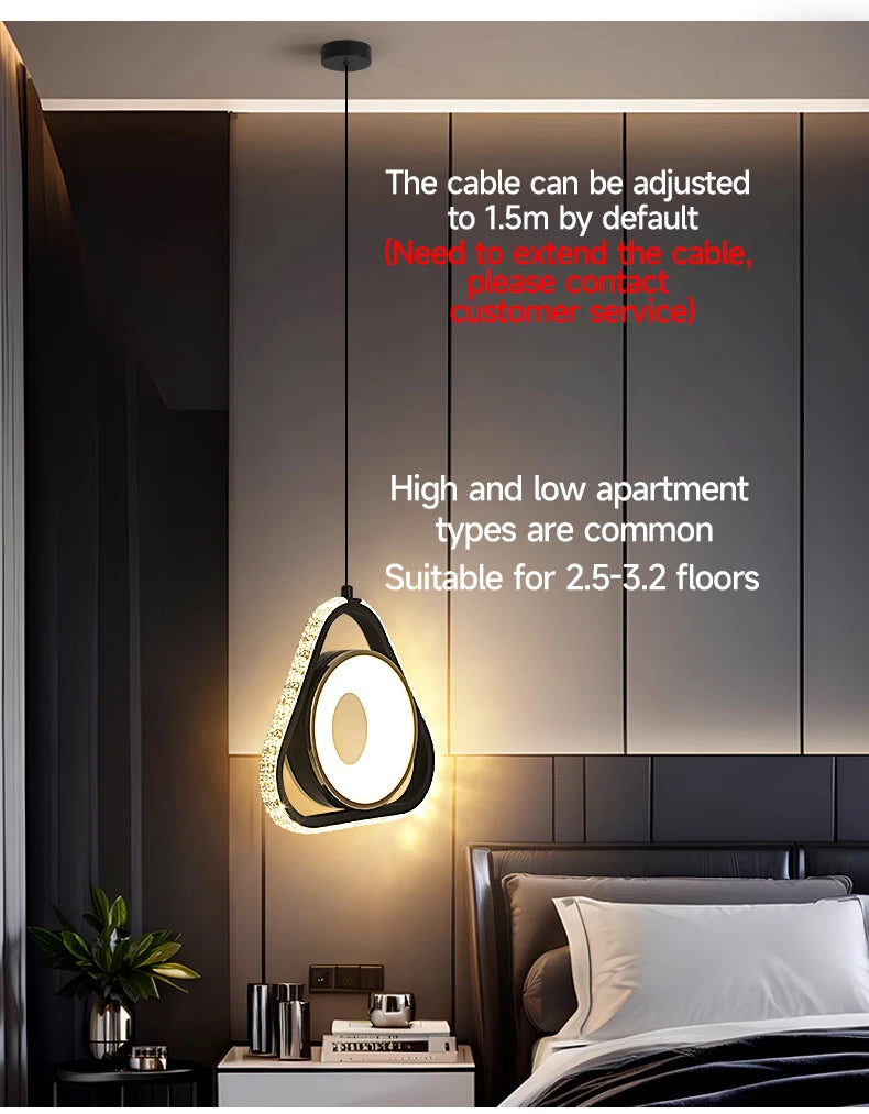 Modern Pendant Lamp Dining Room LED Crystal Design Gold Finish Minimalist Bedroom Bedside Lighting Chandelier for Home Decor