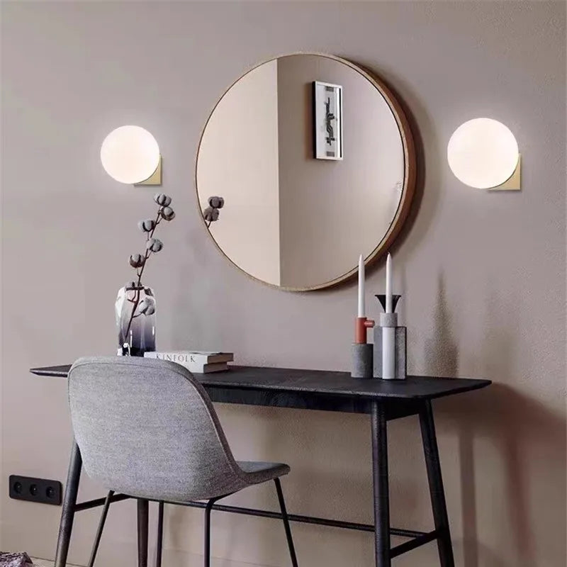 Nordic Minimalist Wall Lamp G9 Milk White Glass Ball Wall Light Modern Living Room Hallway Interior Decoration Lighting Fixtures
