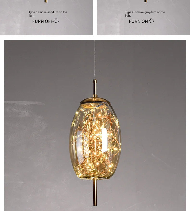 Modern Led Glass Pendant Lights for Bedroom Bedside Bathroom Hanging Lighting Ceiling Chandelier Lamp Decoration String Line