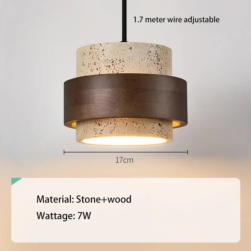 Led Pendant Lamp Bedroom Beside Chandelier Small Stone Light Wood Walnut Color Hanging Lighting Fixture Retro Bar Restaurant
