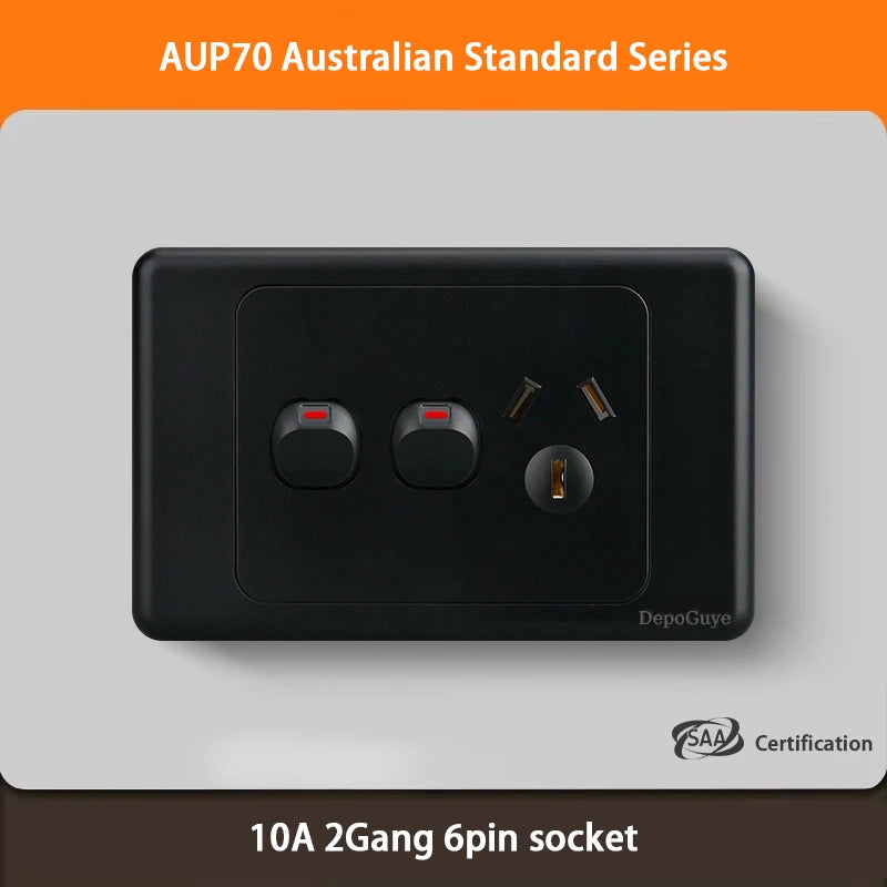 Black Australian Standard USB C Wall Dual Socket with 1/2/3Gang Switch,AU Plug Adapter Mobile Phone Charging Power 10A Outlet