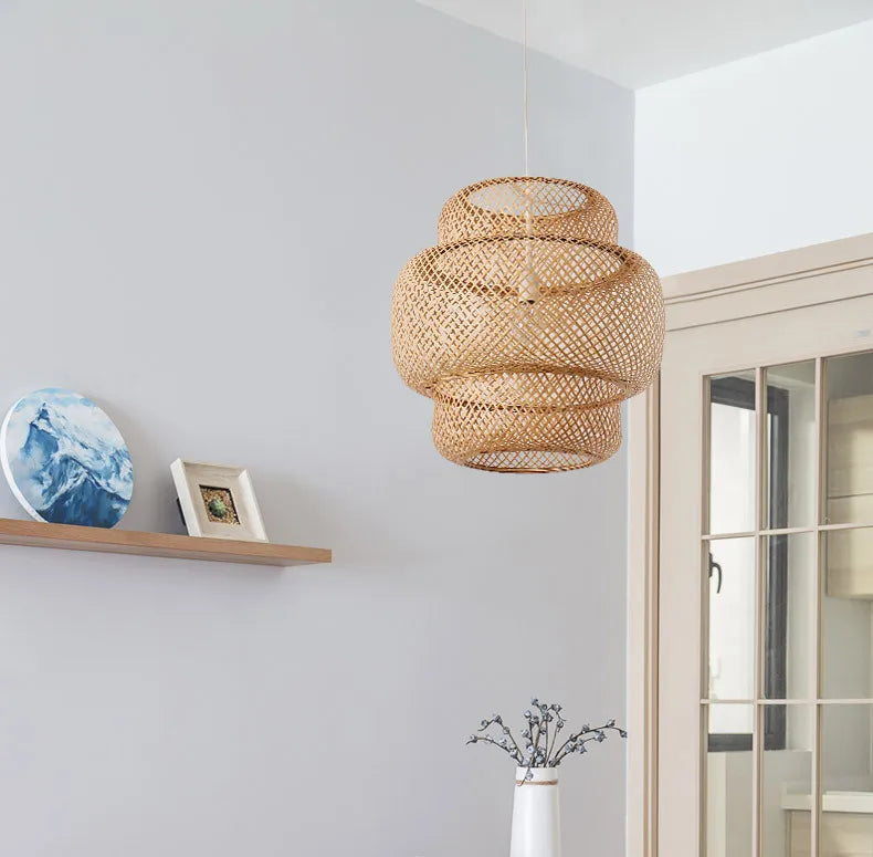 Hand Knitted Chinese Style Weaving Hanging Lamps 18/19/30cm Restaurant Home Decor Lighting Fixtures Bamboo Pendant Lamp