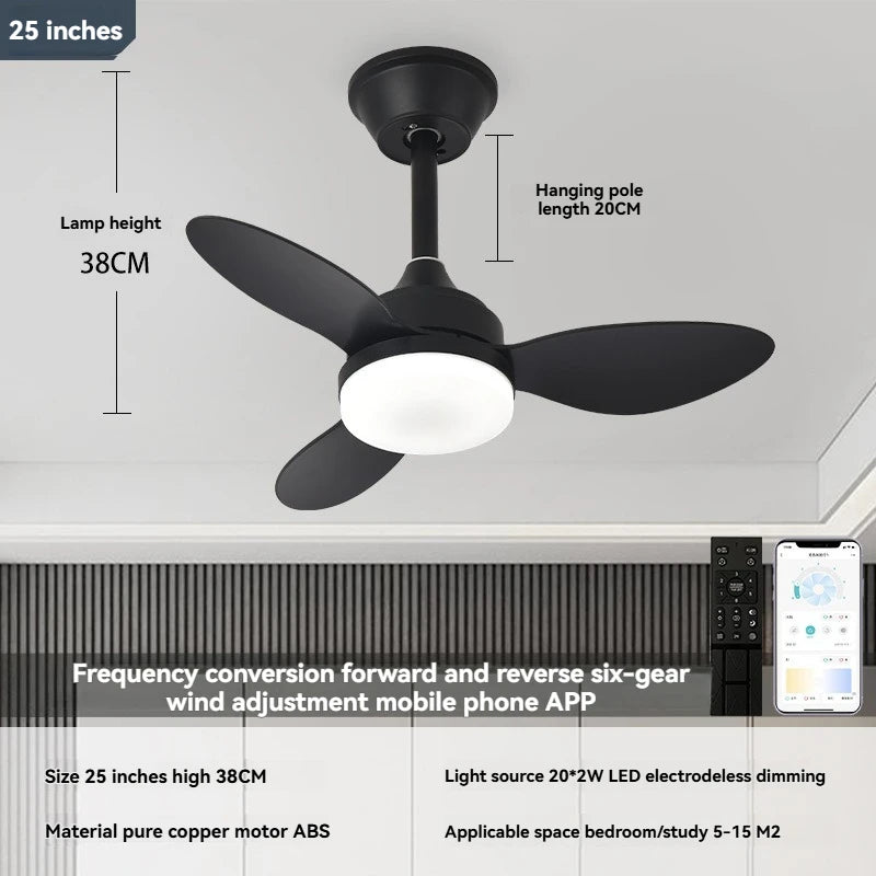 New bedroom ceiling fan light with integrated lamp and fan, study room ceiling fan light, flush mount fan light