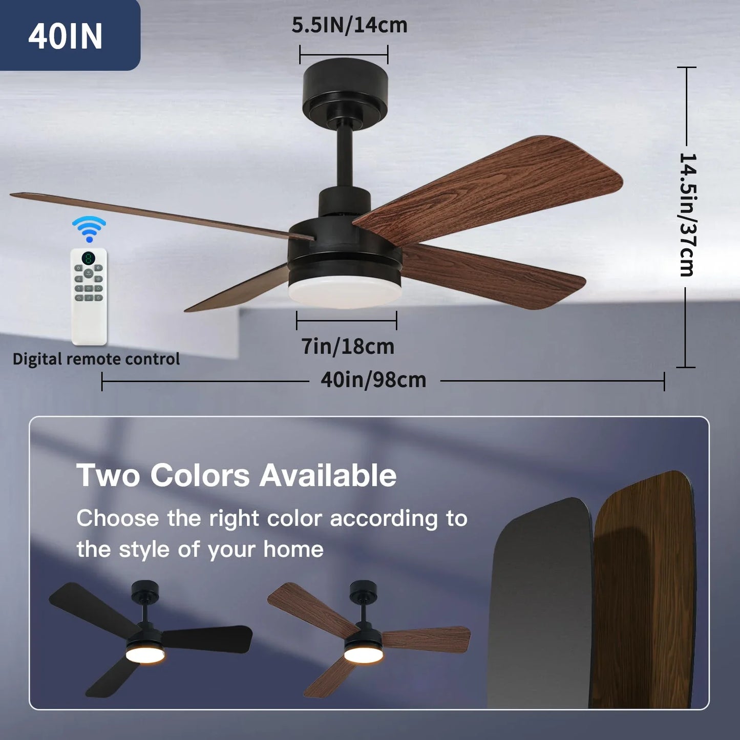 Ceiling Fan with Light, 3CCT, Silent DC Motor, Remote Control, Living Room, Bedroom, Dining Room and Study, Fan Light