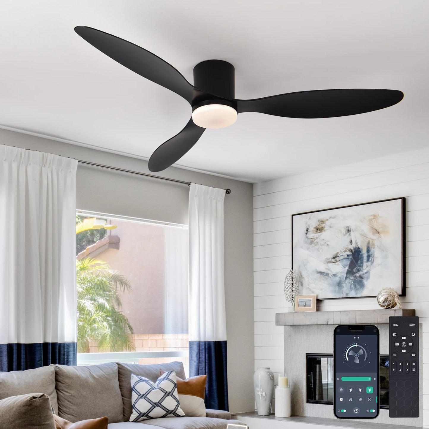 52 Inch Low Profile Ceiling Fan with Light Remote Control for Indoor And Covered Outdoor Use Made in China