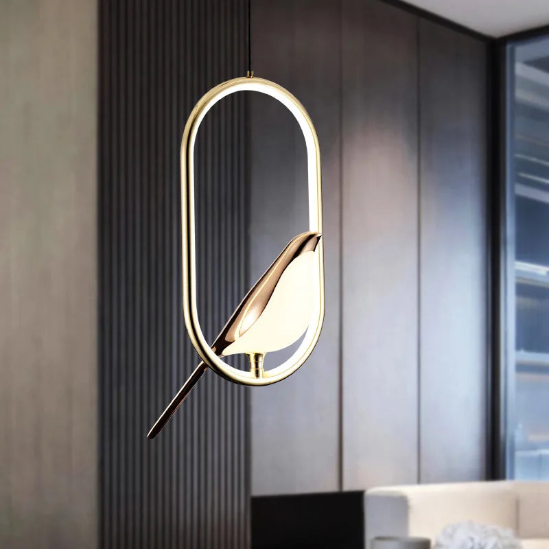 Luxury Home Decor Bird Pendant Light Alloy Plating Body Acrylic Lampshade Hanging Lamps LED Bar Dining Rotatable Bird Chandelier