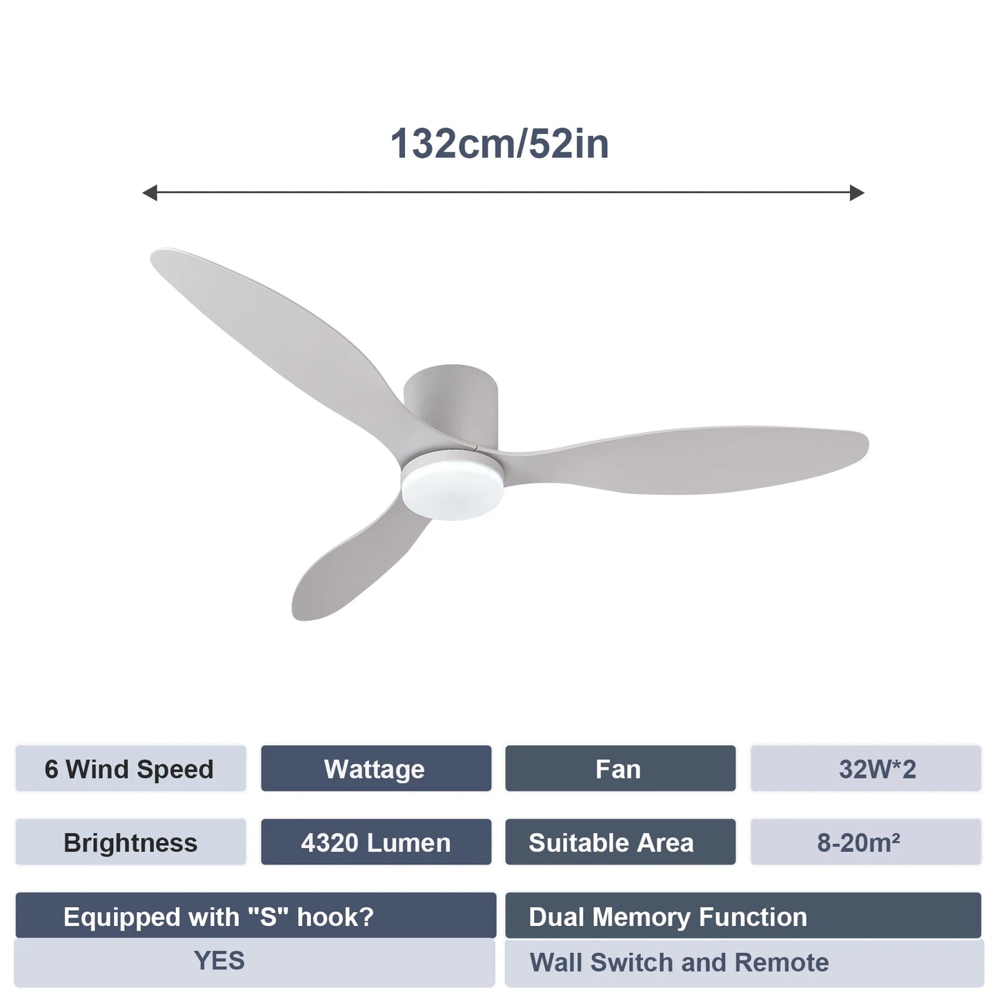 LED Pendant Light, Low floor DC Motor, Ceiling Fan With Remote Control,Terrace, High Wind Volume, No Light, Household Fan