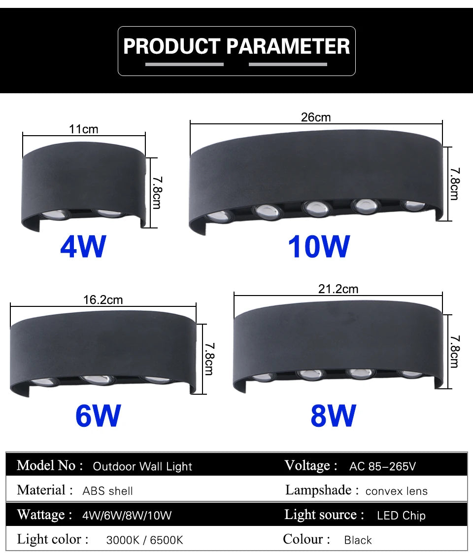 LED Wall Lamp 4/6/8/10 Outdoor Wall Lamps Up And Down Towards Lighting For Indoor Room Decoration Garden Lighting Street Lights