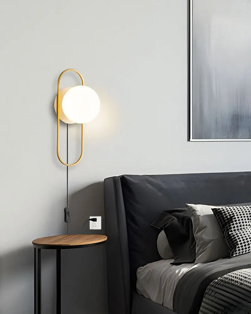 Frosted Glass Ball Indoor LED Wall Lamps with Plug Switch Black Gold G9 LED Wall Lights Wall Sconce for Corridor Aisle